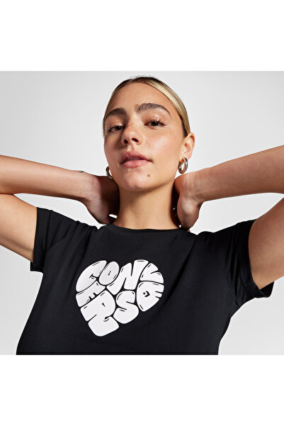 Converse Heart Slim Fit Kadın Siyah T-shirt