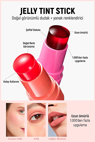 GXMPRO Doğal Görünüm Dudak ve Yanak Renklendirici Allık - Jelly Tint Lip + Cheek Blush Stain