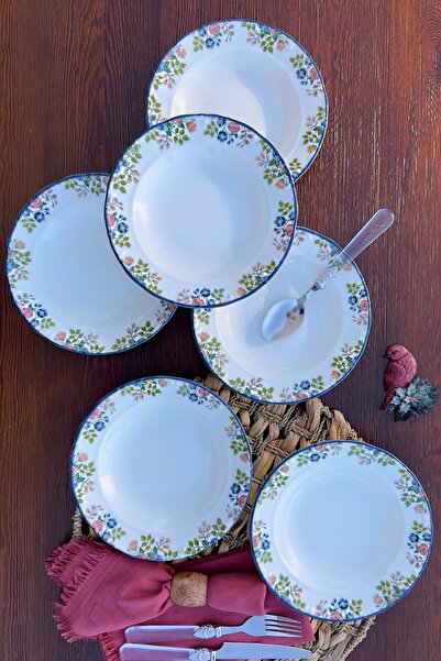 porselenden Rosalinda 6-Person Premium Porcelain Pit Plate Set - Pink Flower Pattern