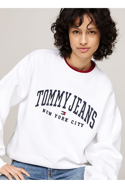 Tommy Jeans White Embroidery Round Neck Women's Sweatshirt - Tjw Rlx Varsity Crew