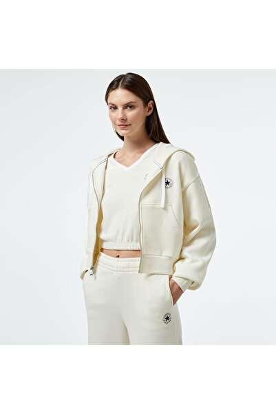 Converse Retro Fermuarlı Baskılı Kadın Krem Hoodie