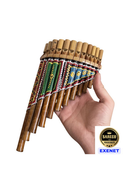 EXENET Aborjin Desenli El Yapımı Bambu Pan Flüt - Doğal ve Etnik Müzikal Enst...