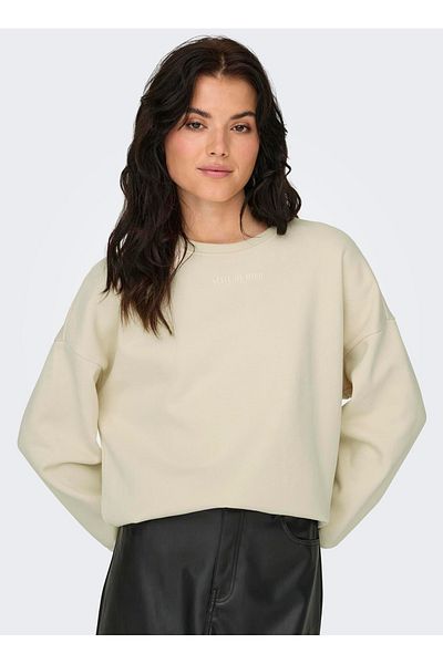 ONLY Γυναικείο φούτερ με κρεμ χρώμα O λαιμό - ONLZENJA BOXY L/S BOX SWT
