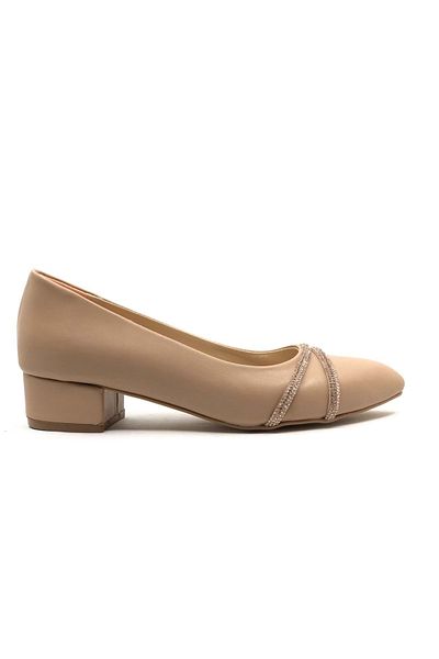 Kids Club Shoes Pantofi clasici de damă cu toc de 4 cm Mehtap cu dungi duble, cu detaliu în piatră NUT