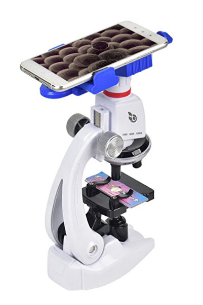 lizer 12'li slayt HEDİYELİ Mobil Uyumlu,Telefon Tutuculu Led Işıklı 1200X büyütmeli Eğitici Mikroskop Seti