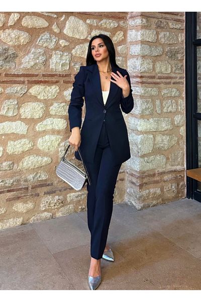 pembekurdelem Black Women's Jacket and Slim Leg Trousers Set - Single Button