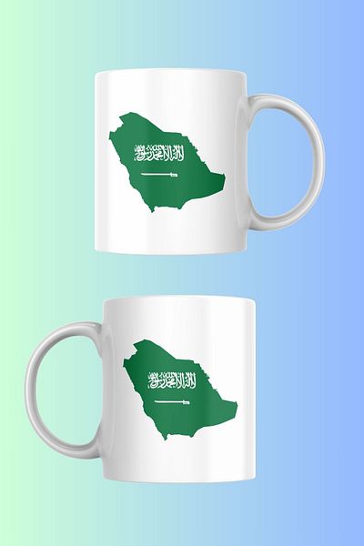 Azresa Saudi Arabia Map and Flag Themed Porcelain Mug
