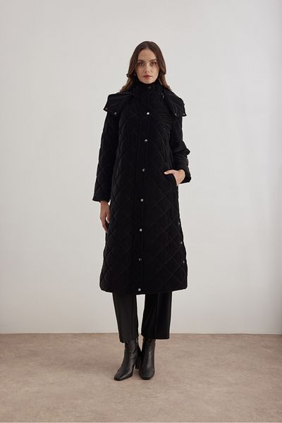 Aker 5792111   Hooded Quilted Long Coat