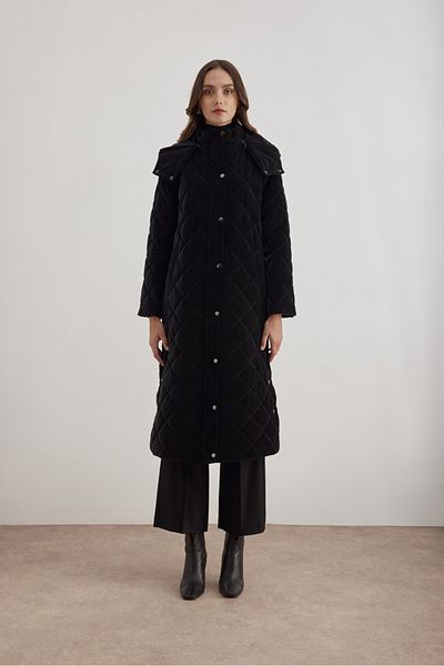 Aker 5792111   Hooded Quilted Long Coat