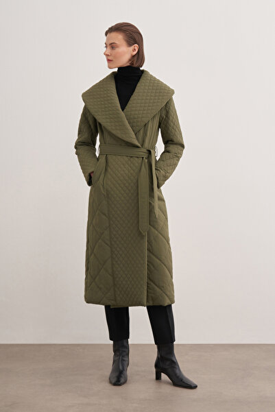 Aker 5756111 Belden Bağlamalı Uzun Kapitone Mont