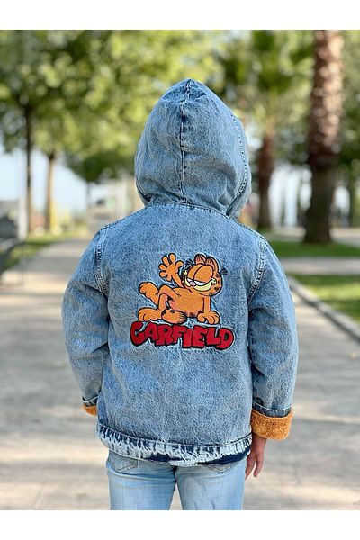 DUDOR KİDS Boy's Hooded Wellsoft Garfield Thick Denim Coat