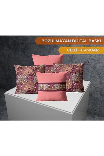 CİMENS Canapea cadou imprimată digitală din 4 piese - Pernă de pernă cu model de flori roz burgundă