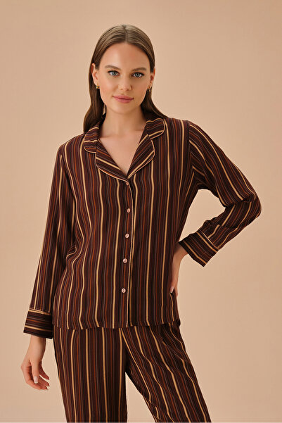 SUWEN Slim Shirt Collar Pajama Set