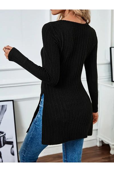 Trendusfashion Μπλούζα καμιζόλας με μακρύ μανίκι V-λαιμόκοψη με σκίσιμο στο πλάι