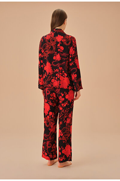 SUWEN Set de pijamale cu guler cămașă Dragon