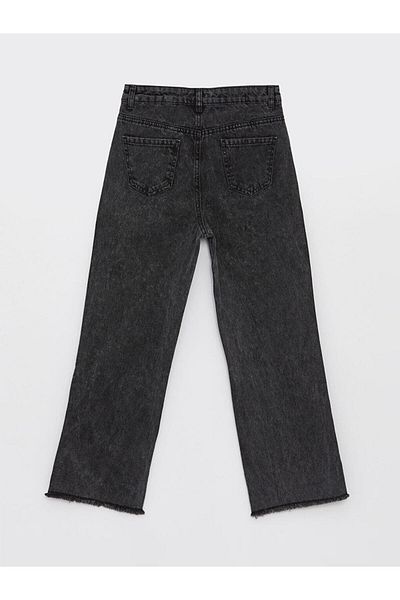 LC Waikiki Black Acid Washed Wideleg Girl's Jean Trousers