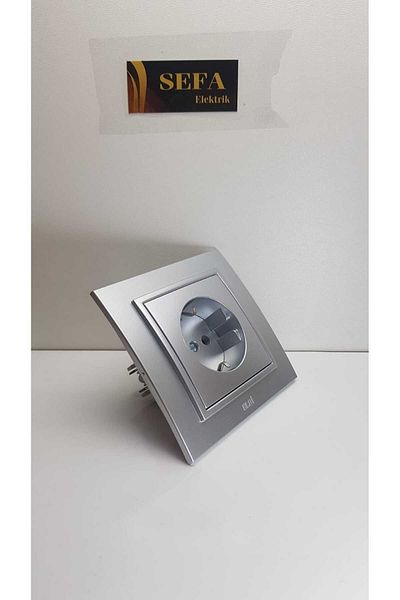 ELBİ Metalic gray grounded socket framed elbi zena silverline series