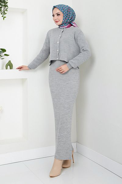 ModaMerve Button Detailed Set 4600Uz1029-M Gray