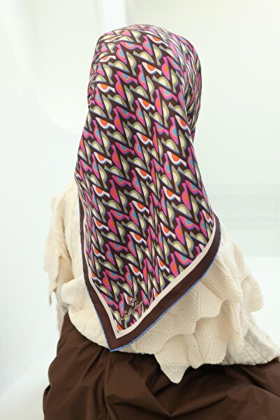 Silk Home Μεταξωτό κασκόλ Tivil με γεωμετρικό σχέδιο πικρό καφέ-μπλε 11413-23