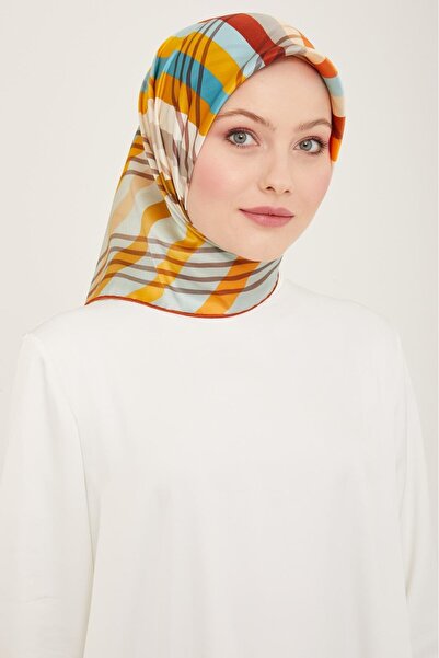 Armine Havacer Blue - Eșarfă de mătase Sura cu model în dungi bronzate 9107 - 32