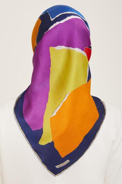 Armine Μπλε ναυτικό με γεωμετρικό σχέδιο Tivil μεταξωτό μαντήλι 9125 - 80