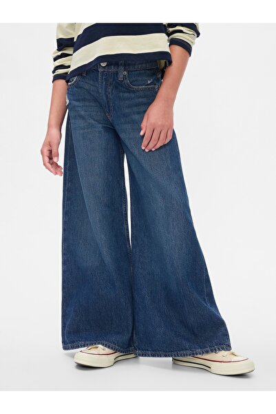 GAP Kız Çocuk Koyu Mavi Mid Rise Baggy Jean Pantolon