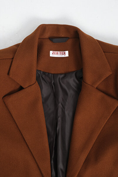 ZERTEX Μακρύ γυναικείο παλτό σε καφέ χρώμα - με επένδυση ώμου, φόδρα και λεπτομέρεια τσέπης