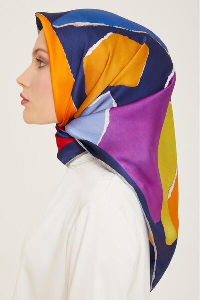 Armine Μπλε ναυτικό με γεωμετρικό σχέδιο Tivil μεταξωτό μαντήλι 9125 - 80