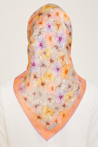 Armine Μεταξωτό μαντήλι με σχέδιο λουλουδιών σολομού Sura 9108 - 35