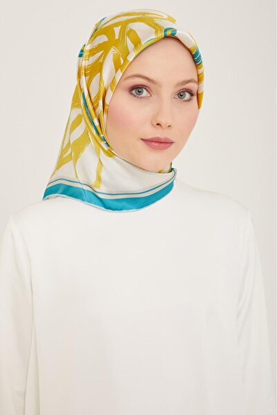 Armine Eșarfă din mătase Sura cu model de flori verde ulei - turcoaz 9123 - 05