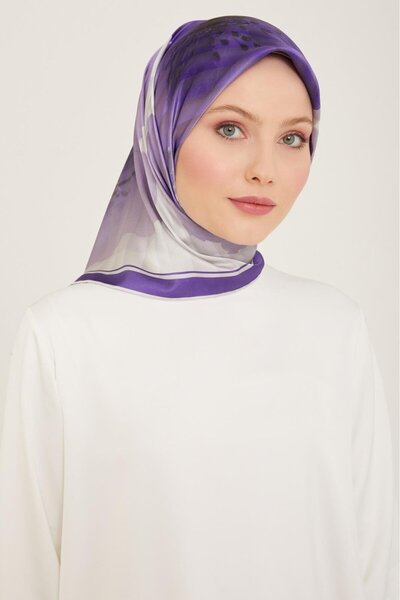 Armine Μωβ Μεταξωτό Φουλάρι με Μοτίβο Λουλουδιών 9100 - 08