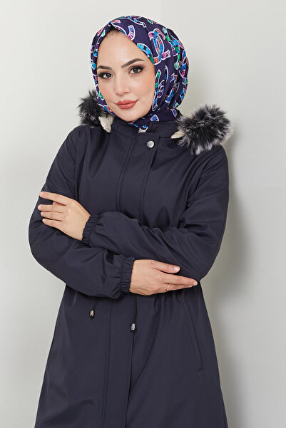 ModaMerve Mss0812-M Navy - Fur Inside Tunnel Waist Coat