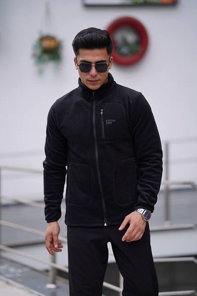 Est Estola Men's Winter - Full Zippered 3 Pocket Fleece Jacket Black