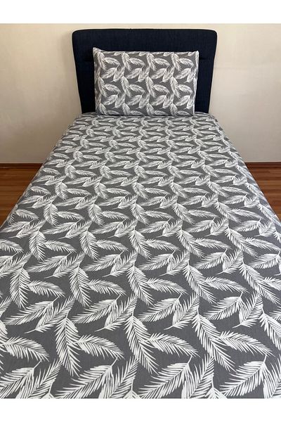 Touch Fitted Elastic Sheet Set (Pillowed) Single Double Feather Pattern Gray White