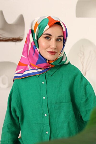 Silk Home Сакс Синьо-помаранчевий квітковий візерунок Тівіл Шовковий шарф 114...