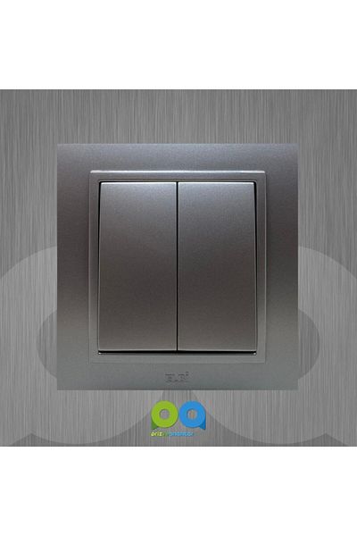 ELBİ Zena Commutator Double Switch Framed Metallic Gray