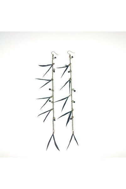 Tedz Collection أقراط ريشة سوداء رفيعة