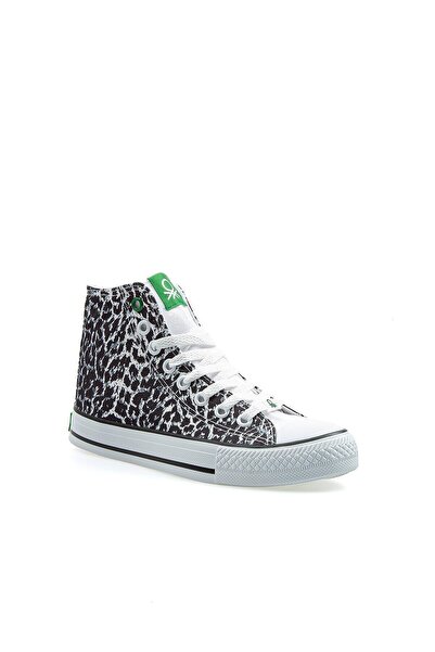 Benetton White Leopard Patterned Women's Sports Shoes Casual Sneaker 30190