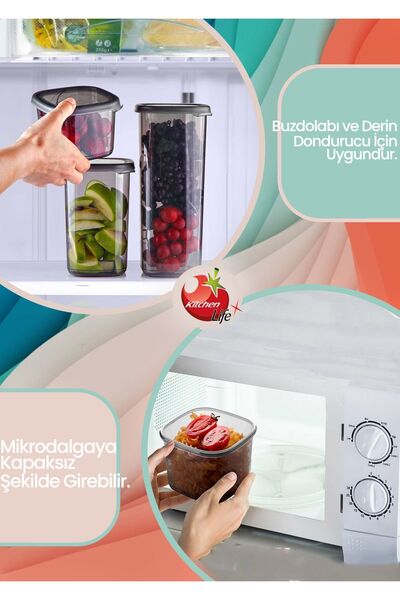 Kitchen Life 36'lı Etiketli Modernity Kare Erzak Saklama Kabı Seti (1750ml x12 -1200ml x12 - 450ml x12)