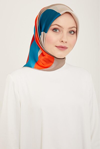 Armine Eșarfă din mătase Sura cu model de valuri portocaliu - gri 9148 - 03