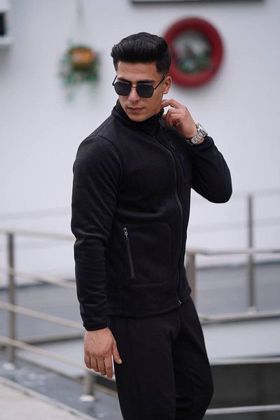 Est Estola Men's Winter - Full Zippered 3 Pocket Fleece Jacket Black