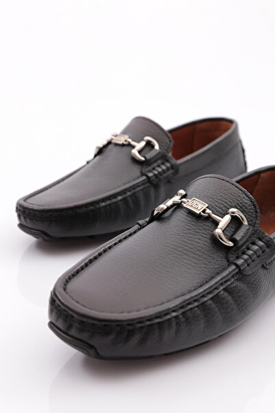 DGN Men's Comfort Shoes Black Floater with Metal Accessories 21213642