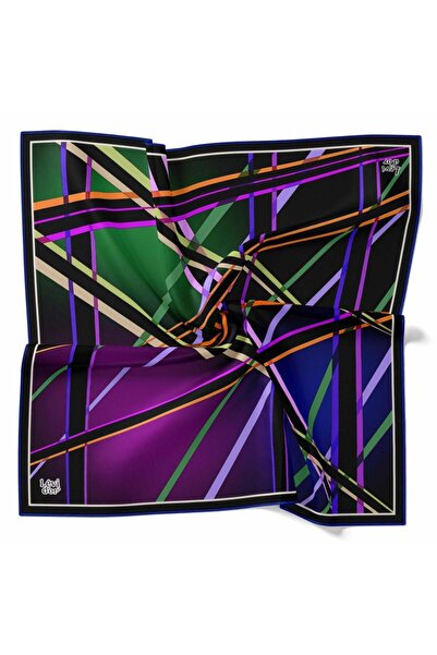 Levidor Μαύρο - Μωβ Μεταξωτό Φουλάρι με Ρίγες 26393 - 03