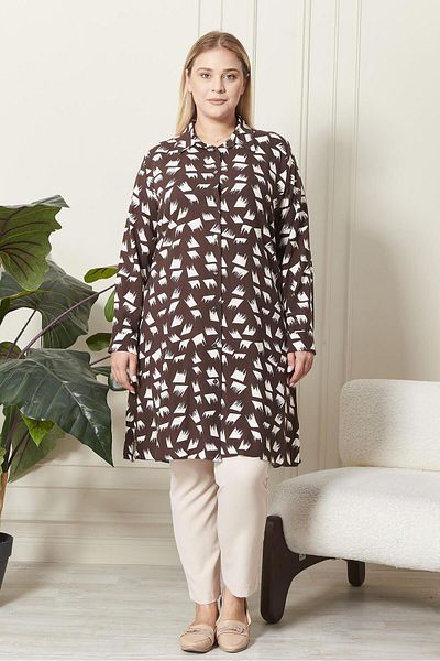 Ferace Plus Size Brush Patterned Hijab Shirt Tunic