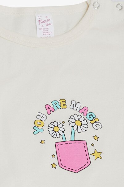 Breeze Flower Printed Ecru Bodysuit for 9-3 Years Old Baby Girl