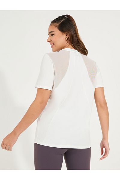 Styli Solid Mesh & Seam Detail Short Sleeves Top