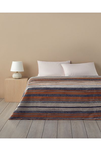 English Home Anthracite Acrylic Blanket - Double, Bold Stripe, 200X220 cm