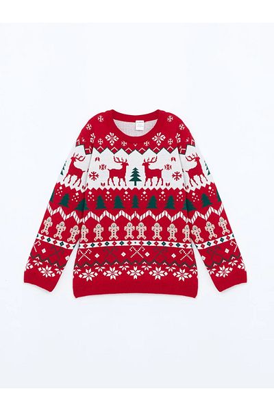 LC Waikiki Lcw Kids Red Jacquard Christmas Themed Boy Sweater