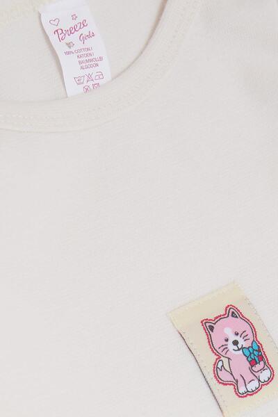 Breeze 9-3 Years Baby Girl Body - Cute, Kitten Printed with Snap Fasteners, Cream