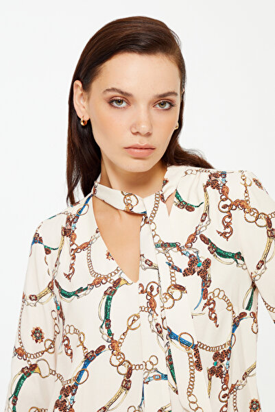 Naramaxx Yakası Bağlama Detaylı Desenli Bluz